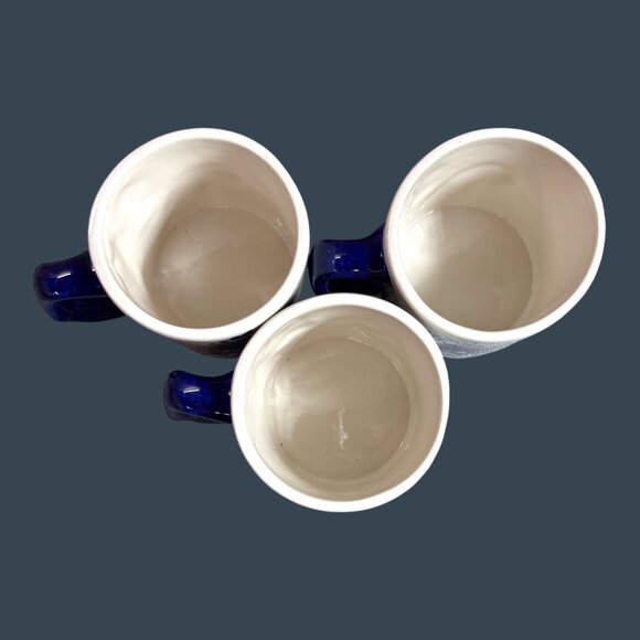 Vintage Handpainted Delft Blue 3D Tulip Floral Design Ceramic Coffee Mug Set 3 - Picture 7 of 11